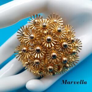 Vintage Marvella Domed Flower Brooch, Gold Tone, 1950s, 2 1/4"